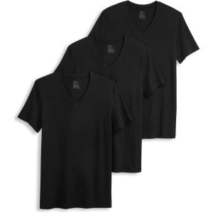 Jockey Men’s Undershirt Smooth Fit Cotton Stretch V-Neck Undershirt – 3 Pack(Black)