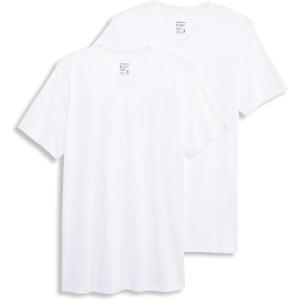 Jockey Men’s Undershirt Tall Man Made in America 100% Cotton V-Neck T-Shirt – 2 Pack(White)