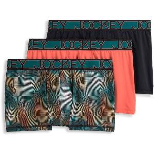 Jockey Men’s Underwear Active Microfiber 2.5″ Trunk – 3 Pack(Tropical Coral/Jagged Bayou Ombre/Black)