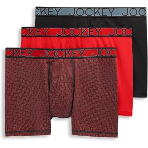 Jockey Men’s Underwear Active Microfiber 5″ Boxer Brief – 3 Pack(Black/Timescape Geo/Racing Red)