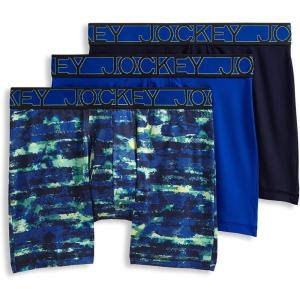 Jockey Men’s Underwear Active Microfiber 5″ Boxer Brief – 3 Pack(Bluest Blue/Smoky Stripe Blues/True Navy)