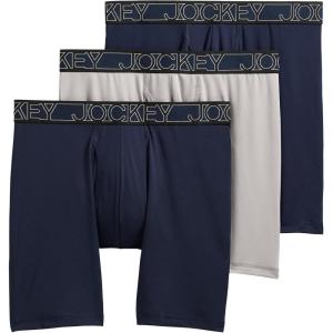 Jockey Men’s Underwear Active Microfiber 9″ Long Leg Boxer Brief – 3 Pack(Navy/Quartz/Navy)
