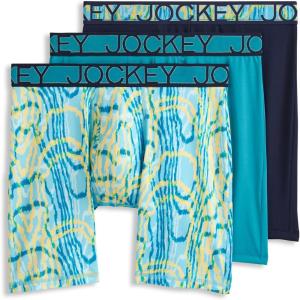 Jockey Men’s Underwear Active Microfiber 9″ Long Leg Boxer Brief – 3 Pack(Northern Light/Psychedelic/True Navy)