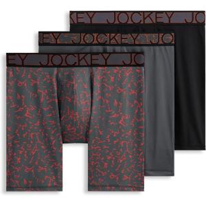 Jockey Men’s Underwear Active Microfiber 9″ Long Leg Boxer Brief – 3 Pack(Striated Steel)