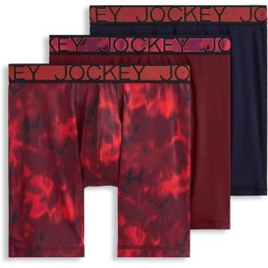 Jockey Men’s Underwear Active Microfiber 9″ Long Leg Boxer Brief – 3 Pack(Transient Berry)