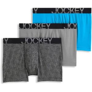 Jockey Men’s Underwear ActiveStretch 4″ Boxer Brief – 3 Pack(Pebble/Z Stripe/Extra Turquoise)