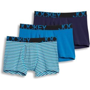 Jockey Men’s Underwear ActiveStretch 4″ Boxer Brief – 3 Pack(True Navy/White & Blue Stripe/Turquoise)