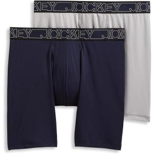 Jockey Men’s Underwear Big Man Active Microfiber 9″ Long Leg Boxer Brief – 2 Pack(True Navy/Quartz Grey)