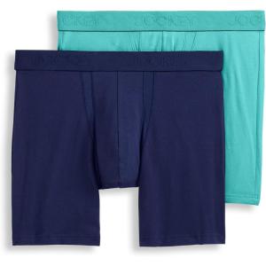 Jockey Men’s Underwear Big Man Chafe Proof Pouch Cotton Stretch 6″ Boxer Brief – 2 Pack(Aurora Jade/Just Past Midnight)