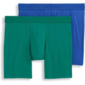 Jockey Men’s Underwear Big Man Chafe Proof Pouch Cotton Stretch 6″ Boxer Brief – 2 Pack(Collegiate Green/Sapphire Blue)