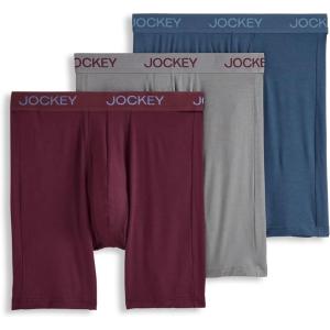 Jockey Men’s Underwear Chafe Proof Pouch Ultra Soft Modal 6″ Boxer Brief – 3 Pack(Boulder/Nocturne Blue/Black Currant)