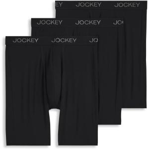 Jockey Men’s Underwear Chafe Proof Pouch Ultra Soft Modal 8.5″ Long Leg Boxer Brief – 3 Pack(Black)