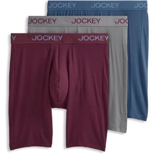 Jockey Men’s Underwear Chafe Proof Pouch Ultra Soft Modal 8.5″ Long Leg Boxer Brief – 3 Pack(Boulder/Nocturne Blue/Black Currant)