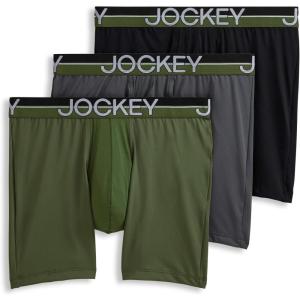 Jockey Men’s Underwear Infinite Cool Microfiber Stretch 6″ Boxer Brief – 3 Pack(Military Green/Battleship Grey/Black)