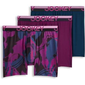 Jockey Men’s Underwear Infinite Cool Microfiber Stretch 6″ Boxer Brief – 3 Pack(Plum Marble)