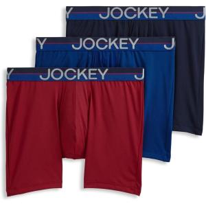 Jockey Men’s Underwear Infinite Cool Microfiber Stretch 6″ Boxer Brief – 3 Pack(Red Apple/Marina Blue/True Navy)