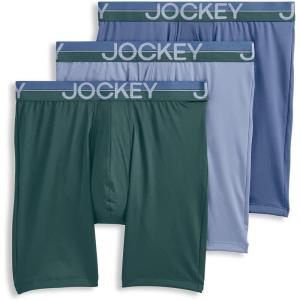 Jockey Men’s Underwear Infinite Cool Microfiber Stretch 8″ Long Leg Boxer Brief – 3 Pack(Cactus Pine/Shower/Fresh Coast)