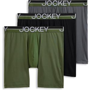 Jockey Men’s Underwear Infinite Cool Microfiber Stretch 8″ Long Leg Boxer Brief – 3 Pack(Military Green/Battleship Grey/Black)