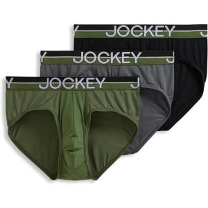Jockey Men’s Underwear Infinite Cool Microfiber Stretch Brief – 3 Pack(Military Green/Battleship Grey/Black)