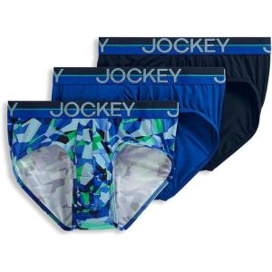 Jockey Men’s Underwear Infinite Cool Microfiber Stretch Brief – 3 Pack(Opaque Geo Blues/Bluest Blue/True Navy)