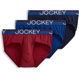 Jockey Men’s Underwear Infinite Cool Microfiber Stretch Brief – 3 Pack(Red Apple/Marina Blue/True Navy)