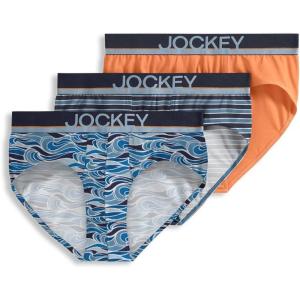 Jockey Men’s Underwear True Style Brief – 3 Pack(Blue Current/Bonfire/Chambray Stripe)