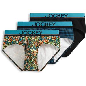 Jockey Men’s Underwear True Style Brief – 3 Pack(Bright Tropics/Black/Shoreline Stripe)
