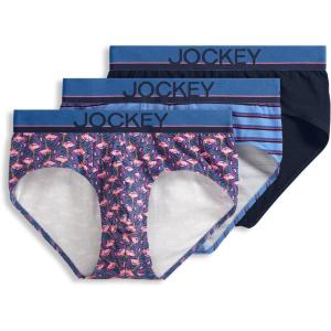 Jockey Men’s Underwear True Style Brief – 3 Pack(Flamingo Geo/True Navy/Detail Stripe)