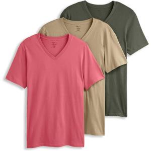 Jockey T-Shirts for Men – V Neck Undershirts, Cotton Men’s T-Shirts – 3 Pack(Brunswick Green/Rocky Beach/Malibu Red)