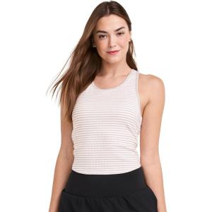 Jockey Women’s Activewear EVERACTIVE Rib Racer Crop Tank with Built-in Bra(Moonbeam Stripe)