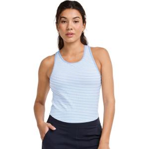 Jockey Women’s Activewear EVERACTIVE Rib Racer Crop Tank with Built-in Bra(Powder Blue Stripe)