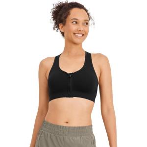 Jockey Women’s Bra Seamfree Mid Impact Zip Front Sports Bra(Black Night)