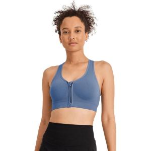 Jockey Women’s Bra Seamfree Mid Impact Zip Front Sports Bra(Dusk Blue)