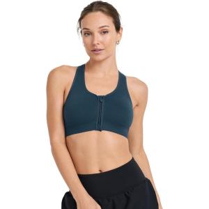 Jockey Women’s Bra Seamfree Mid Impact Zip Front Sports Bra(Ocean Sky)