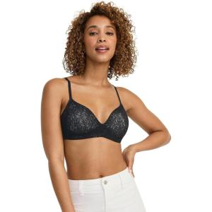 Jockey Women’s Bra Smooth & Sleek Lace Demi Coverage Wirefree T-Shirt Bra(Black)
