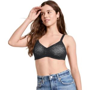 Jockey Women’s Bra Smooth & Sleek Lace Full Coverage Wirefree T-Shirt Bra(Black)