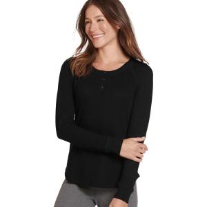 Jockey Women’s Loungewear Long Sleeve Waffle Henley(Black)