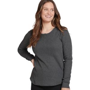 Jockey Women’s Loungewear Long Sleeve Waffle Henley(Coal Heather)