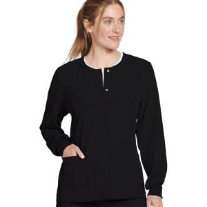 Jockey Women’s Scrubs Women’s Classic Round Neckline Snap Scrub Jacket(Black)