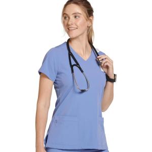Jockey Women’s Scrubs Women’s Mock Wrap Scrub Top(Ceil Blue)