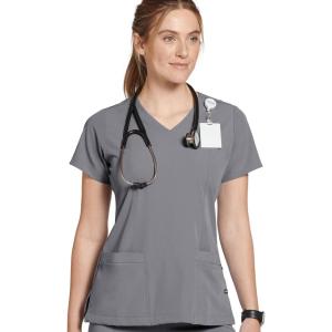 Jockey Women’s Scrubs Women’s Mock Wrap Scrub Top(Pewter)