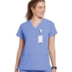 Jockey Women’s Scrubs Women’s True Fit Crossover V-Neck Scrub Top(Ceil Blue)