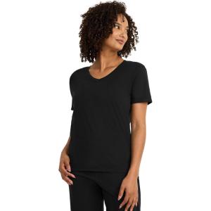Jockey Women’s Sleepwear Organic Cotton Stretch Short Sleeve V-Neck Top(Black)