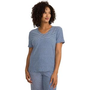Jockey Women’s Sleepwear Organic Cotton Stretch Short Sleeve V-Neck Top(Feeder Stripe)
