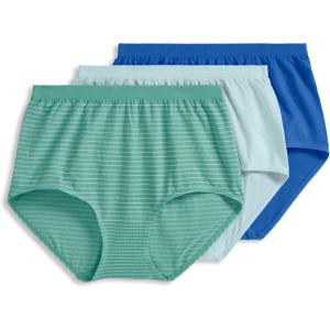 Jockey Women’s Underwear Comfies Microfiber Brief – 3 Pack(Aquamarine Stripe/True Blue/Echo Blue)