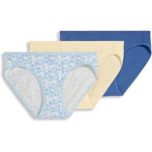 Jockey Women’s Underwear Organic Cotton Stretch Logo Bikini – 3 Pack(Bright Blue Blooms/True Blue/Lemon Fizz)