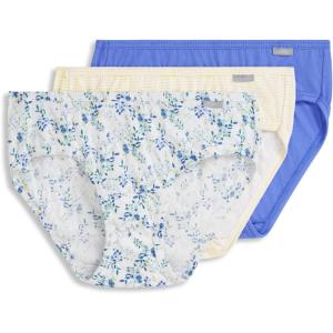 Jockey Women’s Underwear Plus Size Elance Bikini – 3 Pack(Iris Blue/Tender Yellow Stripe/Dainty White Florals)