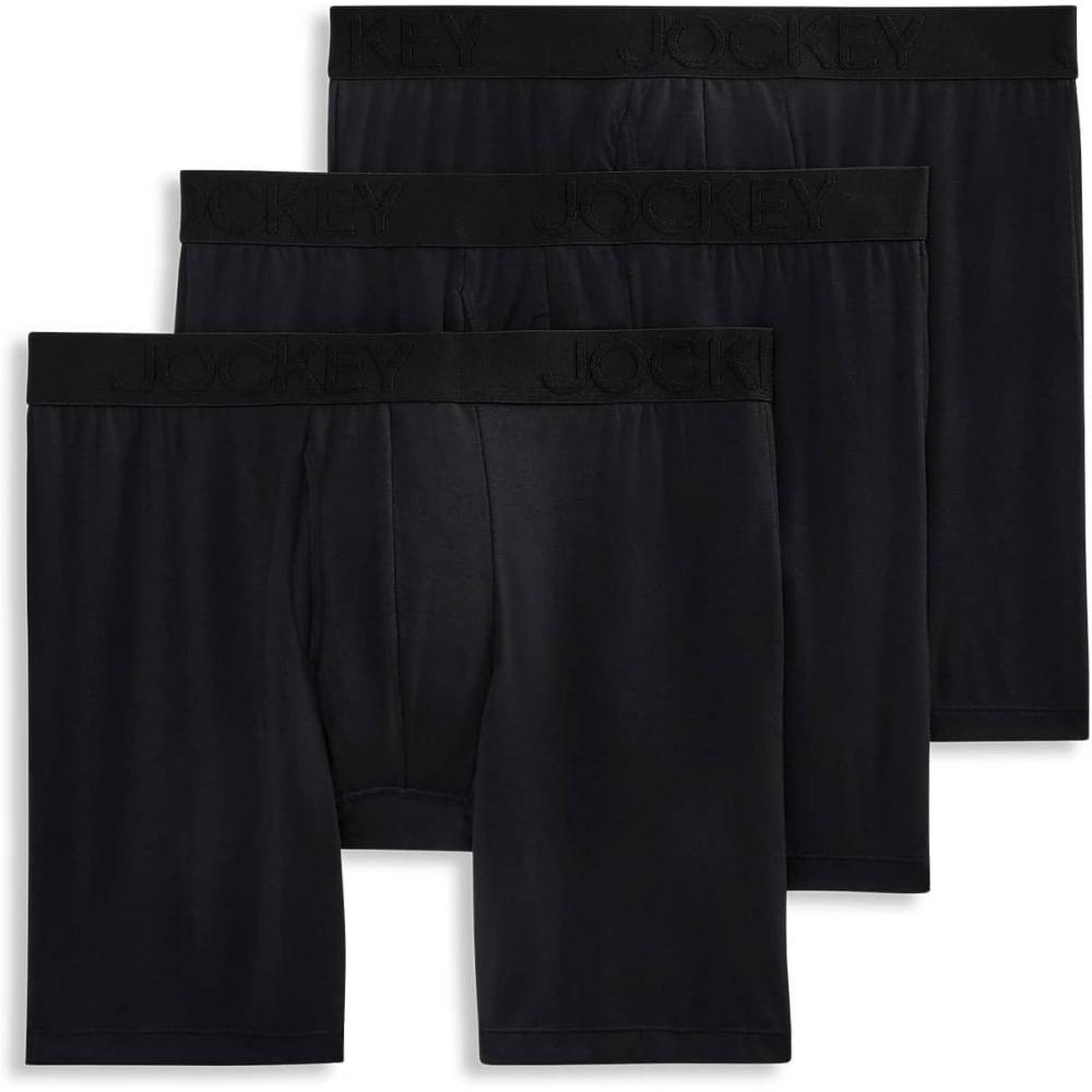imageJockey Mens Underwear Active Ultra Soft Modal 6quot Boxer Brief  3 PackBlack