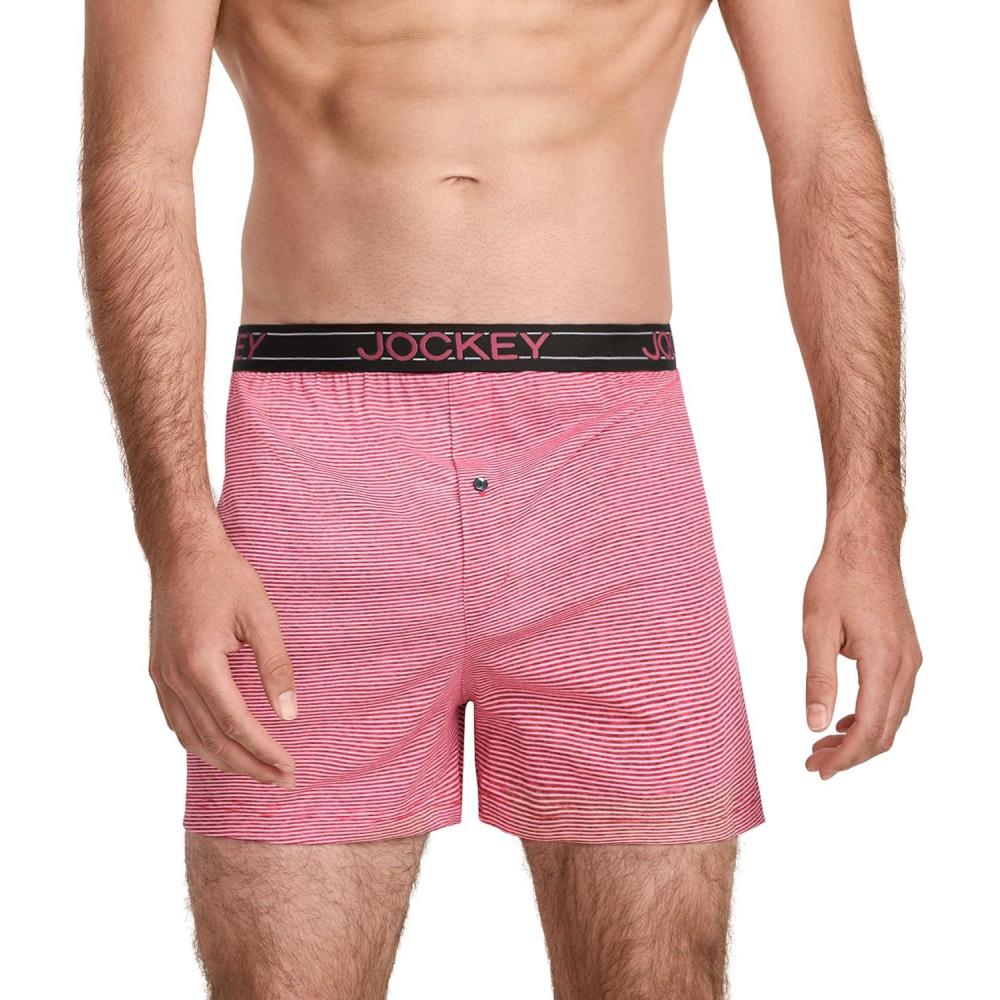 imageJockey Mens Underwear ActiveBlend Knit 5quot BoxerRed Frolic Stripe