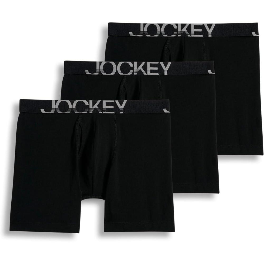 imageJockey Mens Underwear ActiveStretch 7quot Long Leg Boxer Brief  3 PackBlack